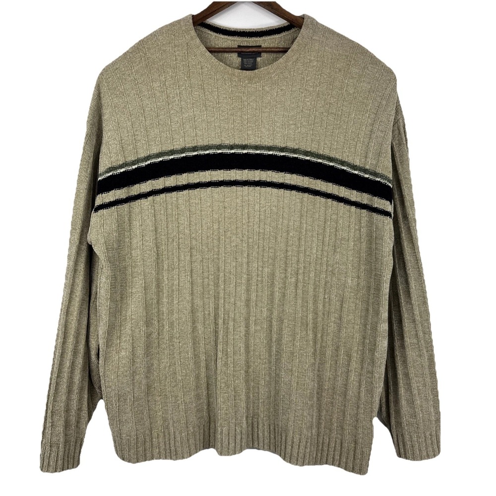 Alexander Lloyd Sweater Men's 3XLT Tan 100% Acrylic Neutrals Strip Pullover Knit